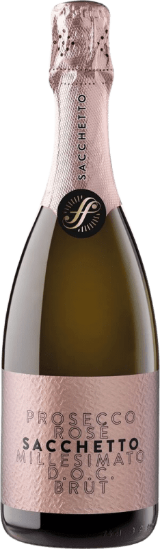 16,95 € 送料無料 | ロゼのスパークリングワイン Sacchetto Brut — ブリュット Rosé — ロゼ I.G.T. Venezia Venecia イタリア Merlot — メルロー, Nebbiolo — ネッビオーロ ボトル 75 cl