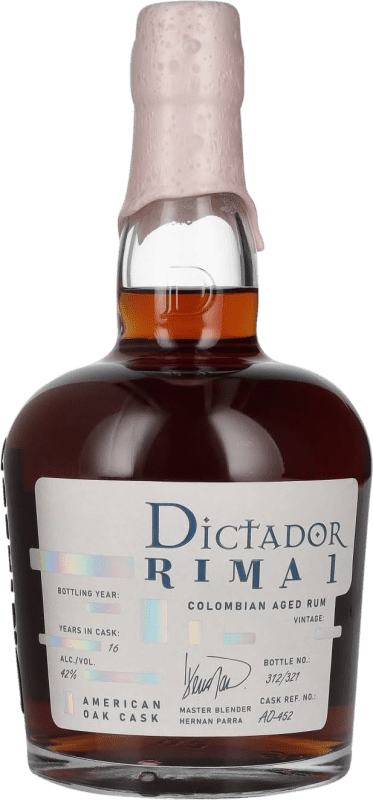 139,95 € Envío gratis | Ron Dictador Rima 1 American Oak Cask Colombia 16 Años Botella 70 cl