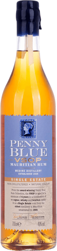 49,95 € Envío gratis | Ron Medine Penny Blue Single Estate VSOP Mauricio Botella 70 cl