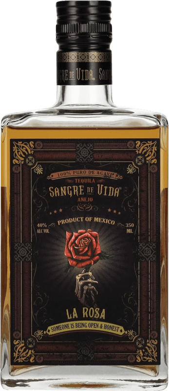 52,95 € Envío gratis | Tequila Sangre de Vida Loteria La Rosa Añejo México Botellín Tercio 35 cl