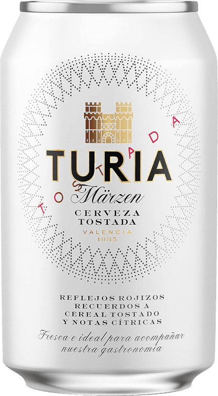 31,95 € 免费送货 | 盒装24个 啤酒 Turia Märzen Tostada — 琥珀色啤酒 巴伦西亚社区 西班牙 罐 33 cl