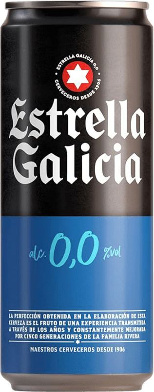 37,95 € Envio grátis | Caixa de 24 unidades Cerveja Estrella Galicia Lager Espanha Lata 33 cl 0.0 Zero Zero Sem Álcool