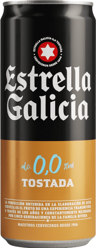 39,95 € 免费送货 | 盒装24个 啤酒 Estrella Galicia Tostada Lager 0,0 西班牙 铝罐 33 cl 不含酒精