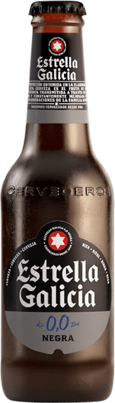 19,95 € Envio grátis | Caixa de 24 unidades Cerveja Estrella Galicia Negra Lager Espanha Garrafinha 25 cl 0.0 Zero Zero Sem Álcool