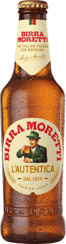 79,95 € Free Shipping | 24 units box Beer Birra Moretti Lager Italy Third-Liter Bottle 33 cl