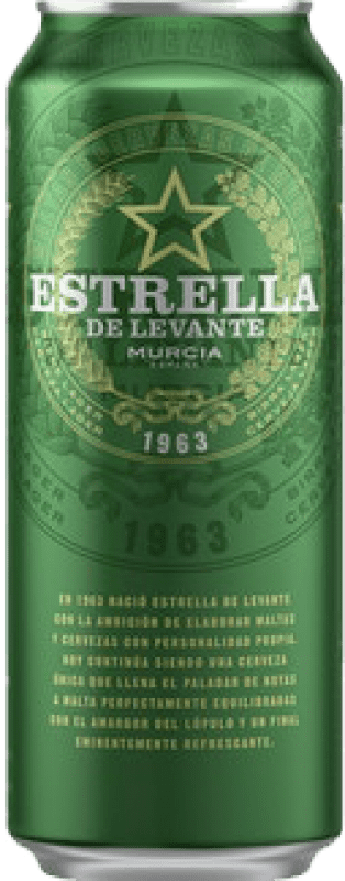 29,95 € Kostenloser Versand | 24 Einheiten Box Bier Estrella de Levante Lager Region von Murcia Spanien Mittlere Blechdose 50 cl