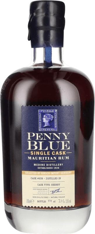 181,95 € Envio grátis | Rum Medine Penny Blue Single Cask Mauritian Maurício Garrafa 70 cl