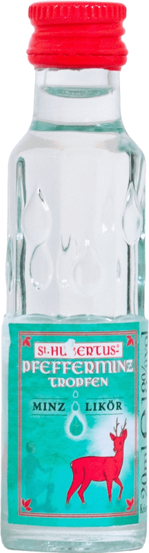 17,95 € Envio grátis | Caixa de 24 unidades Licor de Ervas St. Hubertus Tropfen Hungria Garrafinha Miniatura 2 cl Pfefferminze — Hortelã-Pimenta