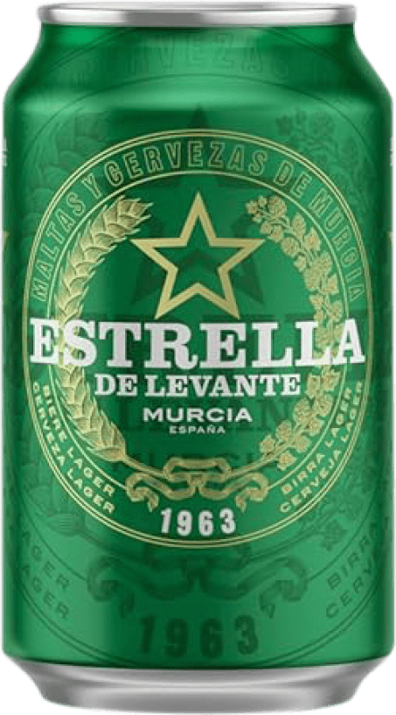 19,95 € Kostenloser Versand | 24 Einheiten Box Bier Estrella de Levante Lager Region von Murcia Spanien Alu-Dose 33 cl