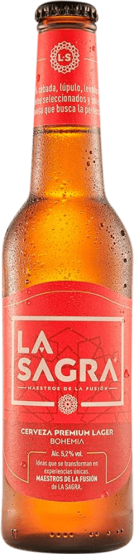 54,95 € Kostenloser Versand | 24 Einheiten Box Bier La Sagra Lager, Premium, Pilsner Spanien Drittelliterflasche 33 cl