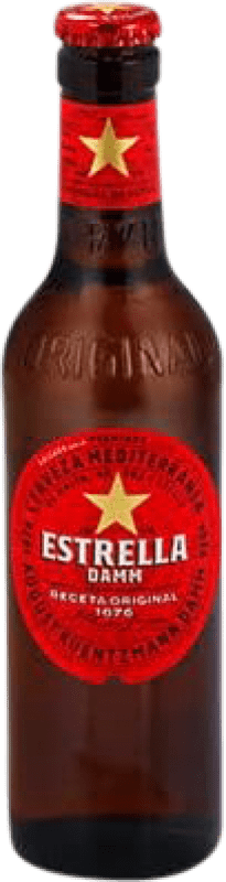 42,95 € Envio grátis | Caixa de 24 unidades Cerveja Estrella Damm Espanha Garrafinha Terço 33 cl