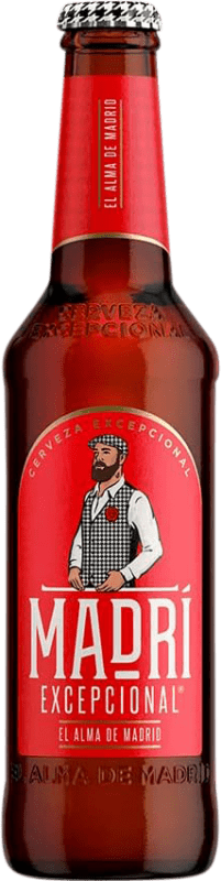 58,95 € Envio grátis | Caixa de 24 unidades Cerveja Madrí Excepcional. Lager Espanha Garrafa Terço 33 cl