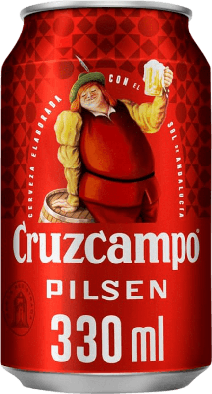 12,95 € Envío gratis | Caja de 12 unidades Cerveza Cruzcampo Lager, Pilsener España Lata 33 cl