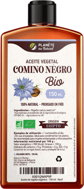 17,95 € Бесплатная доставка | Растительное масло Planète au Naturel Comino Nero Natural Orgánico Египет Маленькая бутылка 15 cl