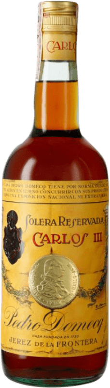 19,95 € Envío gratis | Brandy Pedro Domecq Fundador Carlos III Precinta 4 Pesetas Ejemplar Coleccionista España Botella 1 L