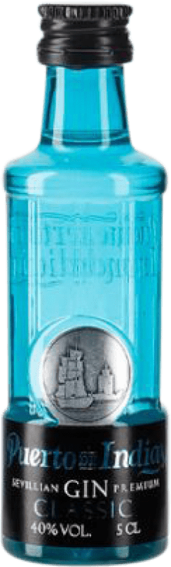 64,95 € 免费送货 | 盒装24个 金酒 Gin Puerto de Indias 经典 安达卢西亚 西班牙 半瓶装 37 cl