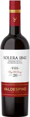 62,95 € Envio grátis | Vinho Doce Valdespino 1842 Solera, Oloroso VOS Very Old Sherry — Muito Velho D.O. Jerez-Xérès-Sherry Andaluzia Espanha Palomino Fino, Pedro Ximénez 20 Anos Garrafa Medium 50 cl