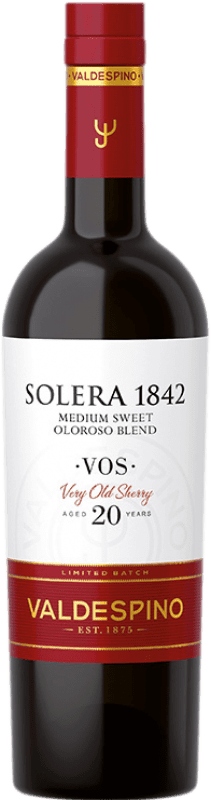 62,95 € Бесплатная доставка | Сладкое вино Valdespino 1842 Solera — Солера, Oloroso — Олоросо VOS Very Old Sherry — Очень Старый D.O. Jerez-Xérès-Sherry Андалусия Испания Palomino Fino, Pedro Ximénez 20 Лет Средняя бутылка 50 cl