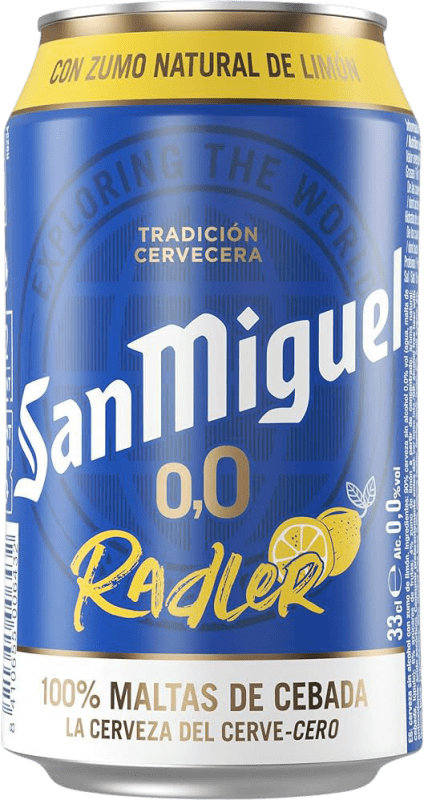 27,95 € Envio grátis | Caixa de 24 unidades Cerveja San Miguel Radler 0,0 Andaluzia Espanha Lata 33 cl Sem Álcool