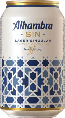 33,95 € Envío gratis | Caja de 24 unidades Cerveza Alhambra Andalucía España Lata 33 cl Sin Alcohol