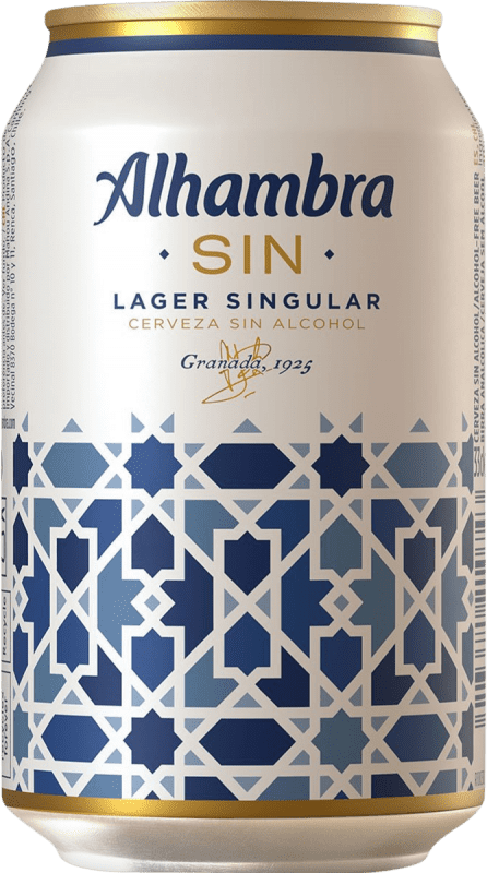 33,95 € Spedizione Gratuita | Scatola da 24 unità Birra Alhambra Andalusia Spagna Lattina 33 cl Senza Alcol