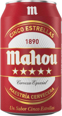 33,95 € 免费送货 | 盒装24个 啤酒 Mahou 5 Estrellas 马德里社区 西班牙 铝罐 33 cl