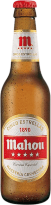 52,95 € Kostenloser Versand | 24 Einheiten Box Bier Mahou 5 Estrellas Vidrio RET Gemeinschaft von Madrid Spanien Drittel-Liter-Flasche 33 cl