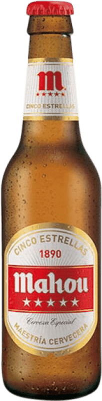 53,95 € Free Shipping | 24 units box Beer Mahou 5 Estrellas Special Madrid's community Spain Third-Liter Bottle 33 cl