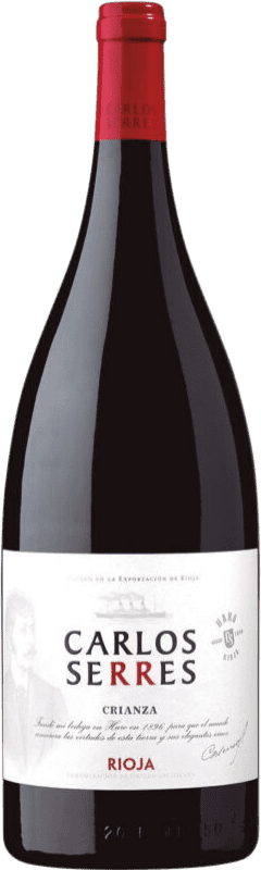 24,95 € Бесплатная доставка | Красное вино Carlos Serres Crianza — Крианса D.O.Ca. Rioja Ла-Риоха Испания Tempranillo — Темпранильо, Garnacha — Гренаш Бутылка Магнум 1,5 L