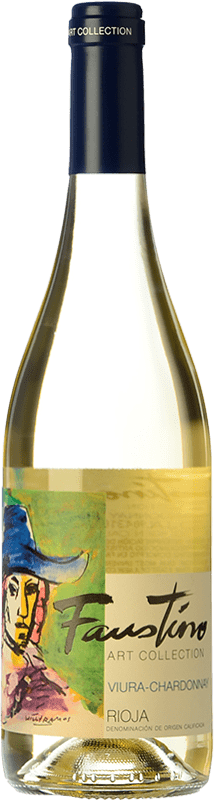 5,95 € 免费送货 | 白酒 Faustino Art Collection Viura Chardonnay D.O.Ca. Rioja 拉里奥哈 西班牙 Viura, Chardonnay 瓶子 75 cl