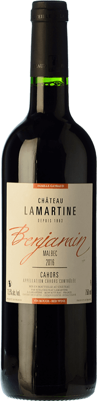 8,95 € 免费送货 | 红酒 Château Lamartine Benjamin 橡木 A.O.C. Cahors 皮埃蒙特 法国 Merlot, Malbec 瓶子 75 cl