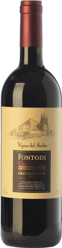 72,95 € Бесплатная доставка | Красное вино Fontodi Gran Selezione Vigna del Sorbo D.O.C.G. Chianti Classico Тоскана Италия Cabernet Sauvignon, Sangiovese бутылка 75 cl