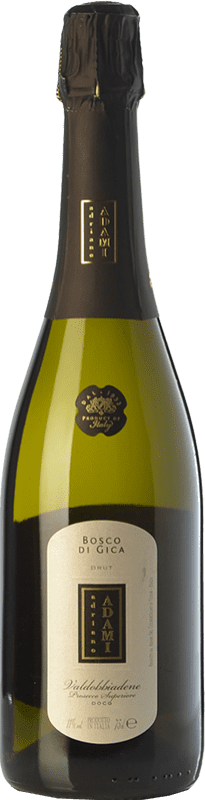 16,95 € Бесплатная доставка | Белое игристое вино Adami Bosco di Gica Brut — брют D.O.C.G. Prosecco di Conegliano-Valdobbiadene Treviso Италия Chardonnay — Шардоне, Glera — Глера Бутылка 75 cl