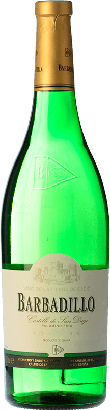6,95 € 免费送货 | 白酒 Barbadillo Castillo de San Diego 年轻的 I.G.P. Vino de la Tierra de Cádiz 安达卢西亚 西班牙 Palomino Fino 瓶子 75 cl