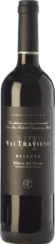 23,95 € Бесплатная доставка | Красное вино Valtravieso Резерва D.O. Ribera del Duero Кастилия-Леон Испания Tempranillo — Темпранильо, Merlot — Мерло, Cabernet Sauvignon — Каберне Совиньон Бутылка 75 cl