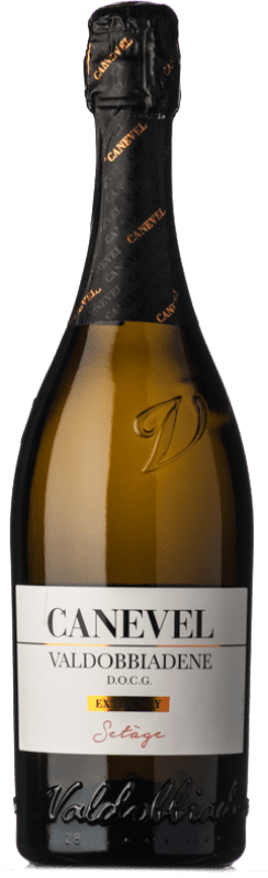 16,95 € Бесплатная доставка | Белое игристое вино Canevel Extra Seco — Экстра сухое D.O.C.G. Prosecco di Conegliano-Valdobbiadene Treviso Италия Glera — Глера Бутылка 75 cl