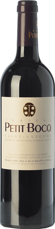 29,95 € Бесплатная доставка | Красное вино Château Petit Bocq Crianza — Крианса A.O.C. Saint-Estèphe Бордо Франция Merlot — Мерло, Cabernet Sauvignon — Каберне Совиньон, Cabernet Franc — Каберне Фран 75 cl