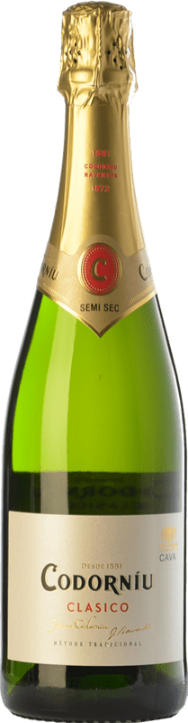 8,95 € 免费送货 | 白起泡酒 Codorníu Clásico 半干半甜 D.O. Cava 加泰罗尼亚 西班牙 Macabeo, Xarel·lo, Parellada 瓶子 75 cl