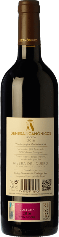 23,95 € Free Shipping | Red wine Dehesa de los Canónigos 15 Meses Crianza D.O. Ribera del Duero Castilla y León Spain Tempranillo, Cabernet Sauvignon, Albillo Bottle 75 cl