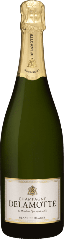 126,95 € Бесплатная доставка | Белое игристое вино Delamotte Brut — брют Blanc de Blancs Резерва A.O.C. Champagne шампанское Франция Chardonnay — Шардоне 75 cl