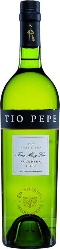 10,95 € Spedizione Gratuita | Vino fortificato González Byass Tío Pepe Fino Extra Secco D.O. Jerez-Xérès-Sherry Andalusia Spagna Palomino Fino Bottiglia 75 cl