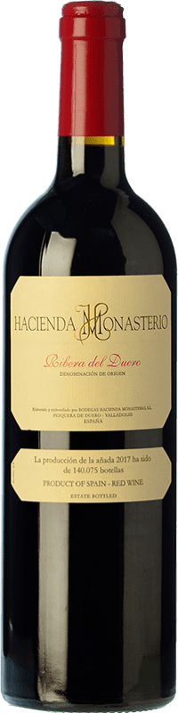 98,95 € Бесплатная доставка | Красное вино Hacienda Monasterio Crianza — Крианса D.O. Ribera del Duero Кастилия-Леон Испания Tempranillo — Темпранильо, Merlot — Мерло, Cabernet Sauvignon — Каберне Совиньон, Malbec — Мальбек Eco — Эко Био Органический Бутылка Магнум 1,5 L