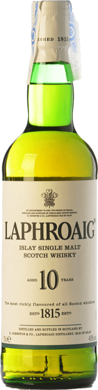 59,95 € Free Shipping | Whisky Single Malt Laphroaig Islay United Kingdom 10 Years Bottle 70 cl