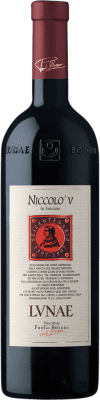 29,95 € Spedizione Gratuita | Vino rosso Lunae Niccolò V D.O.C. Colli di Luni Liguria Italia Merlot, Sangiovese, Pollera Nera Bottiglia 75 cl