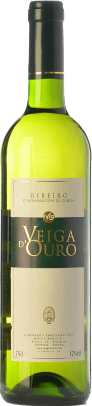 7,95 € Envío gratis | Vino blanco Merlot Ibérica Veiga d'Ouro D.O. Ribeiro Galicia España Torrontés, Godello, Treixadura, Albariño Botella 75 cl