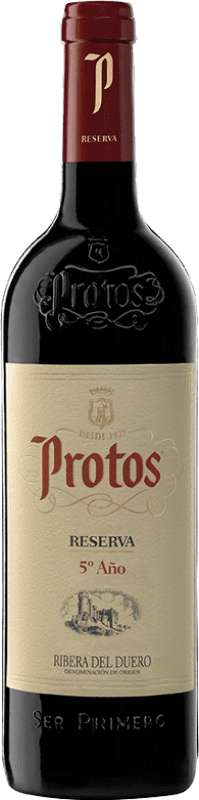 31,95 € 免费送货 | 红酒 Protos 预订 D.O. Ribera del Duero 卡斯蒂利亚莱昂 西班牙 Tempranillo 瓶子 75 cl