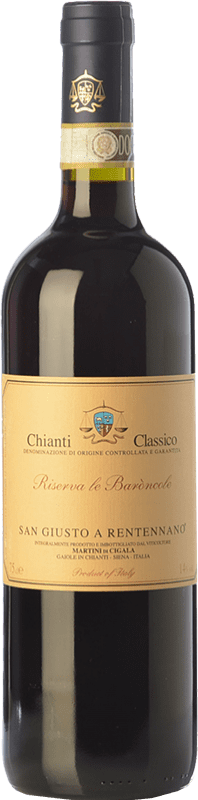 29,95 € Free Shipping | Red wine San Giusto a Rentennano Le Baròncole D.O.C.G. Chianti Classico Tuscany Italy Sangiovese, Canaiolo Black Bottle 75 cl