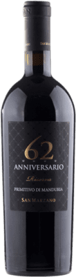 45,95 € Envio grátis | Vinho tinto San Marzano 62 Riserva Reserva D.O.C. Primitivo di Manduria Puglia Itália Primitivo Garrafa 75 cl