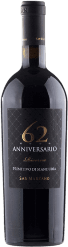 21,95 € 免费送货 | 红酒 San Marzano 62 预订 D.O.C. Primitivo di Manduria 普利亚大区 意大利 Primitivo 瓶子 75 cl