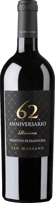 21,95 € Envio grátis | Vinho Tinto San Marzano 62 Seco Reserva D.O.C. Primitivo di Manduria Puglia Itália Primitivo 75 cl